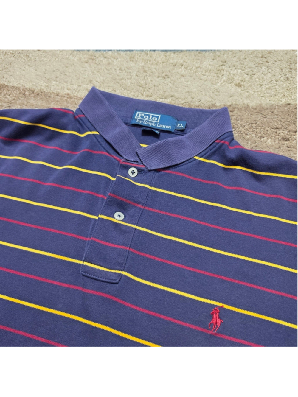 Polo Ralph Lauren Striped Polo Shirt XL Purple Yellow Red Pony Cotton Classic